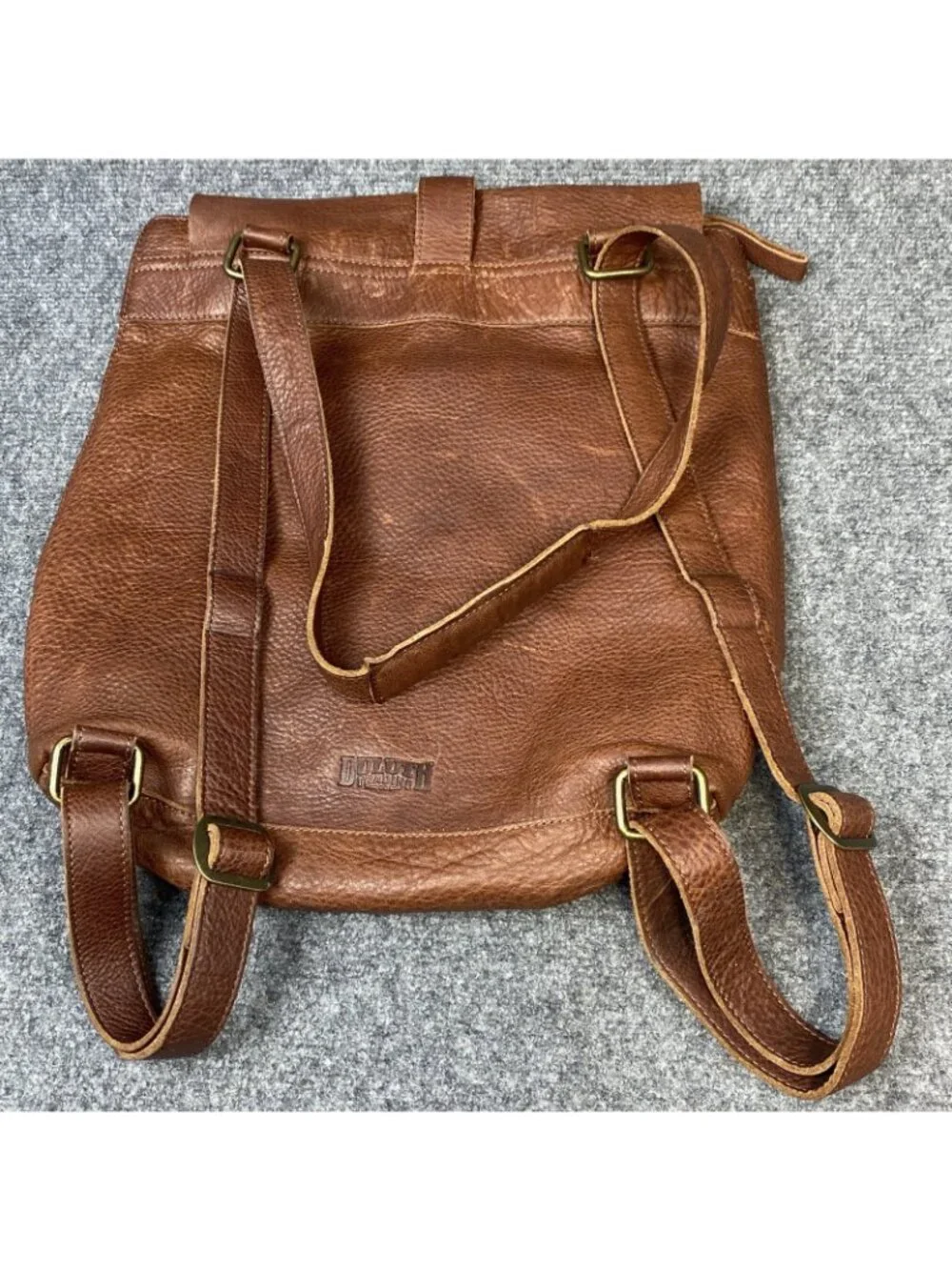 Duluth Trading Co Leather Messenger Backpack Crossbody Brown Pebbled Brass